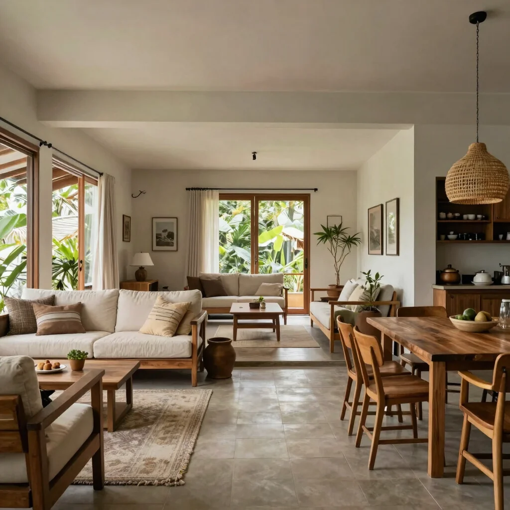 Editorial interior photograph of an open-plan living and dining a